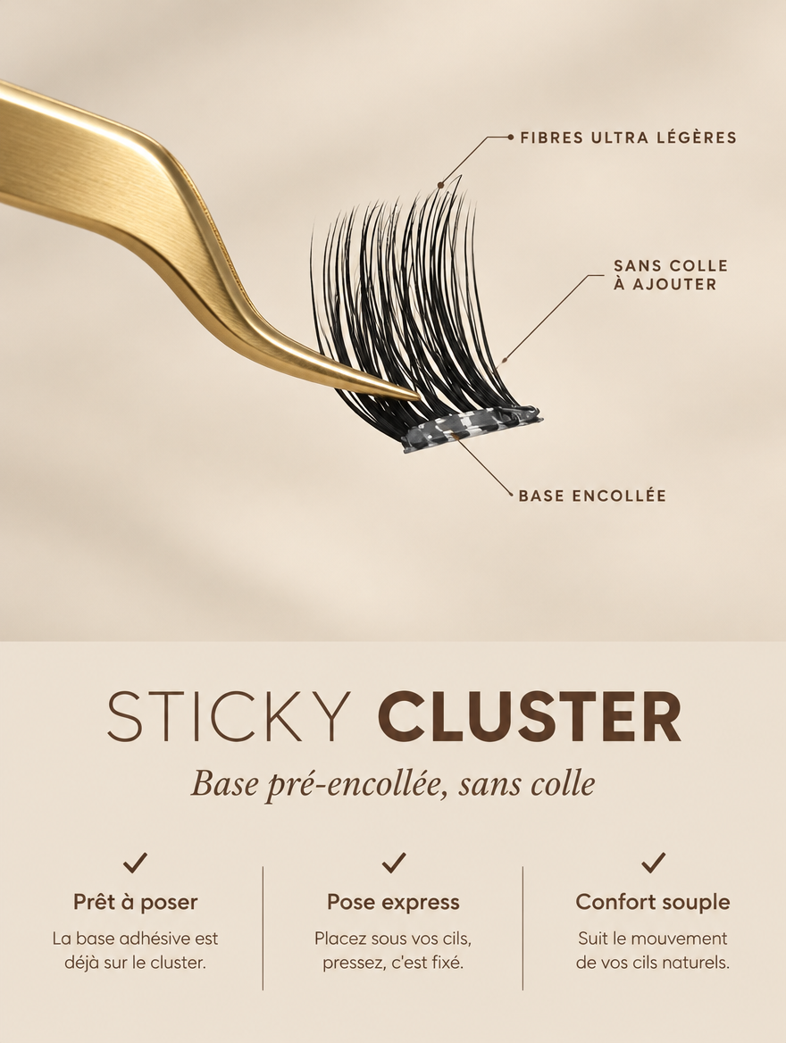 Sticky Cluster tenu à la pince : fibres ultra légères et base pré-encollée
