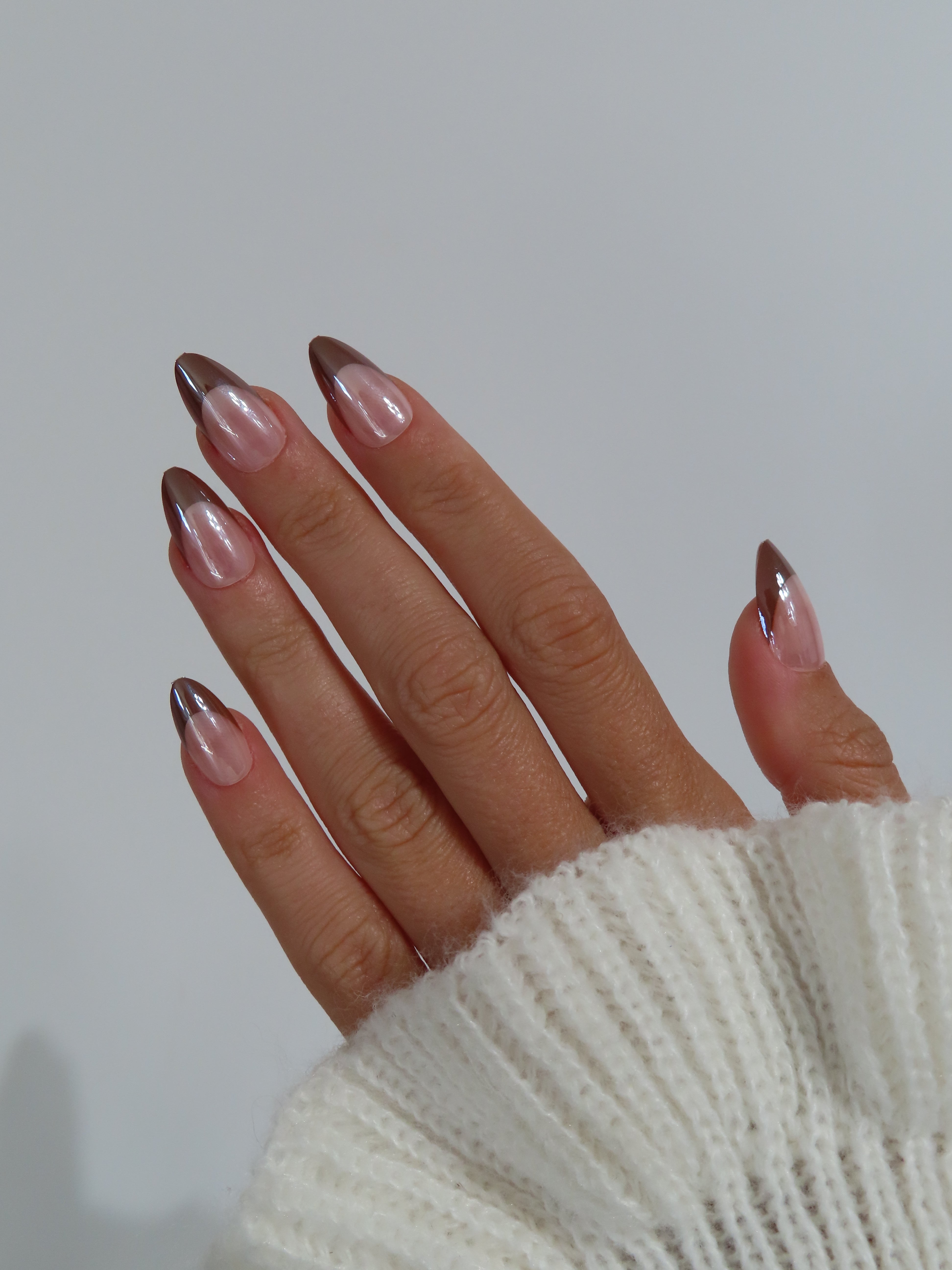 Press-On Nails French Amande Marron Chromé