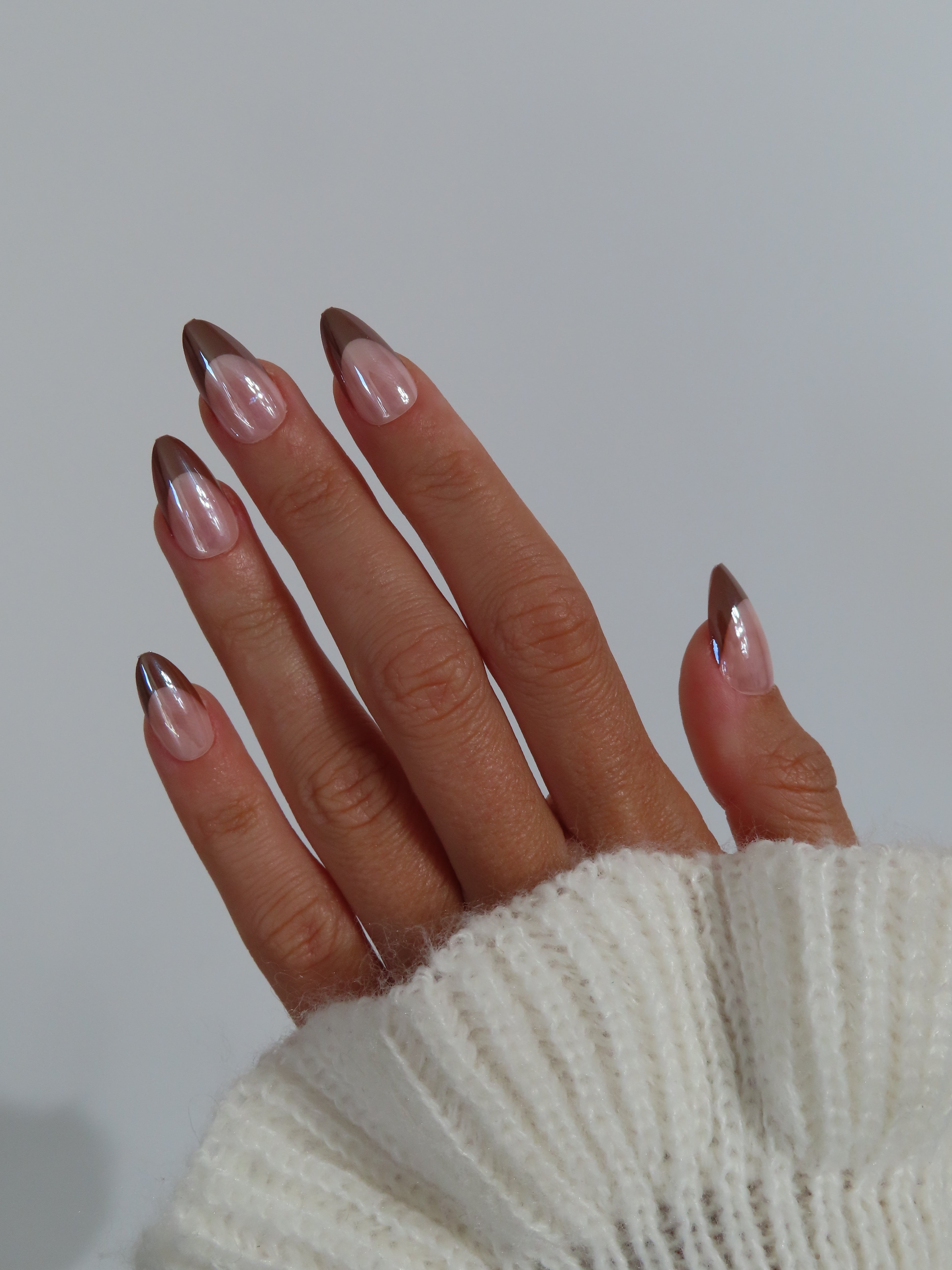 Press-On Nails French Amande Marron Chromé