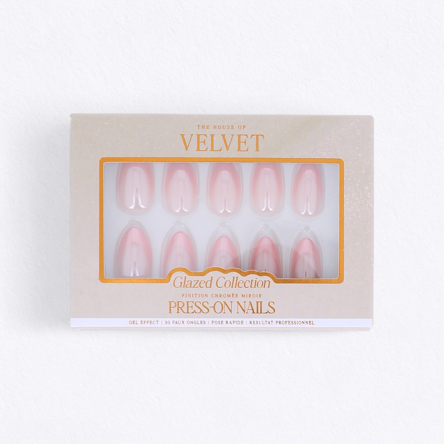 Press-On Nails Amande  French Rose Chromé – Collection Glazed