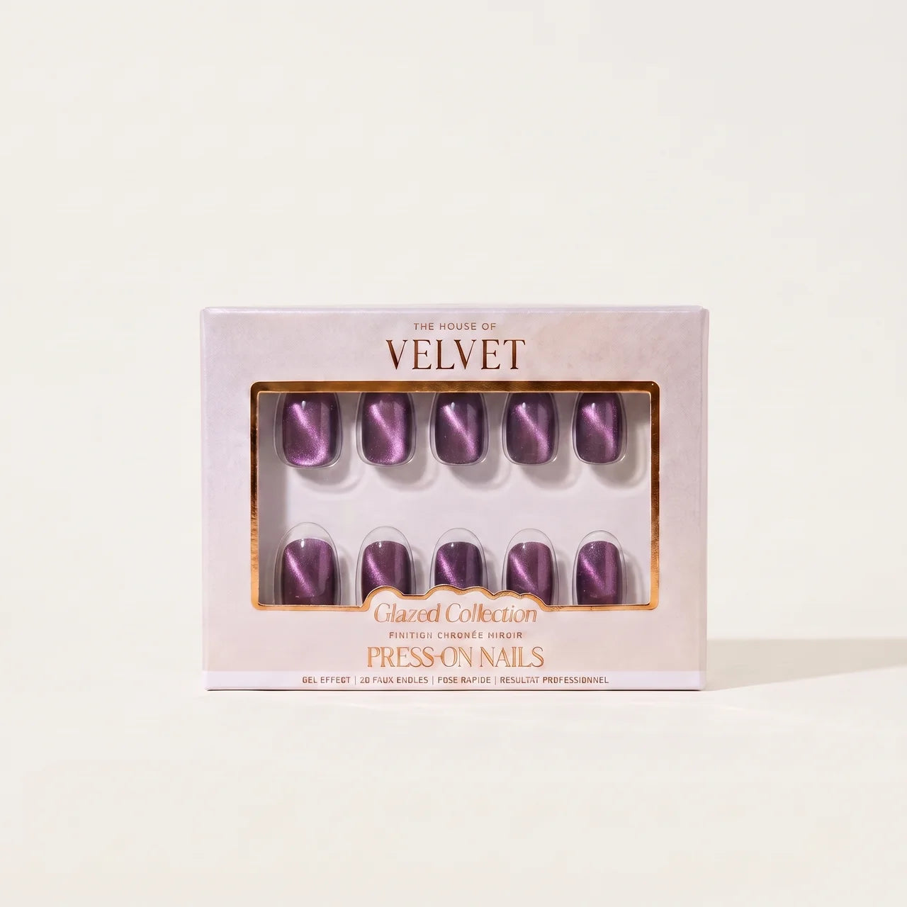 PRESS-ON NAILS EFFET "CAT EYE" PRUNE - COLLECTION GLAZED