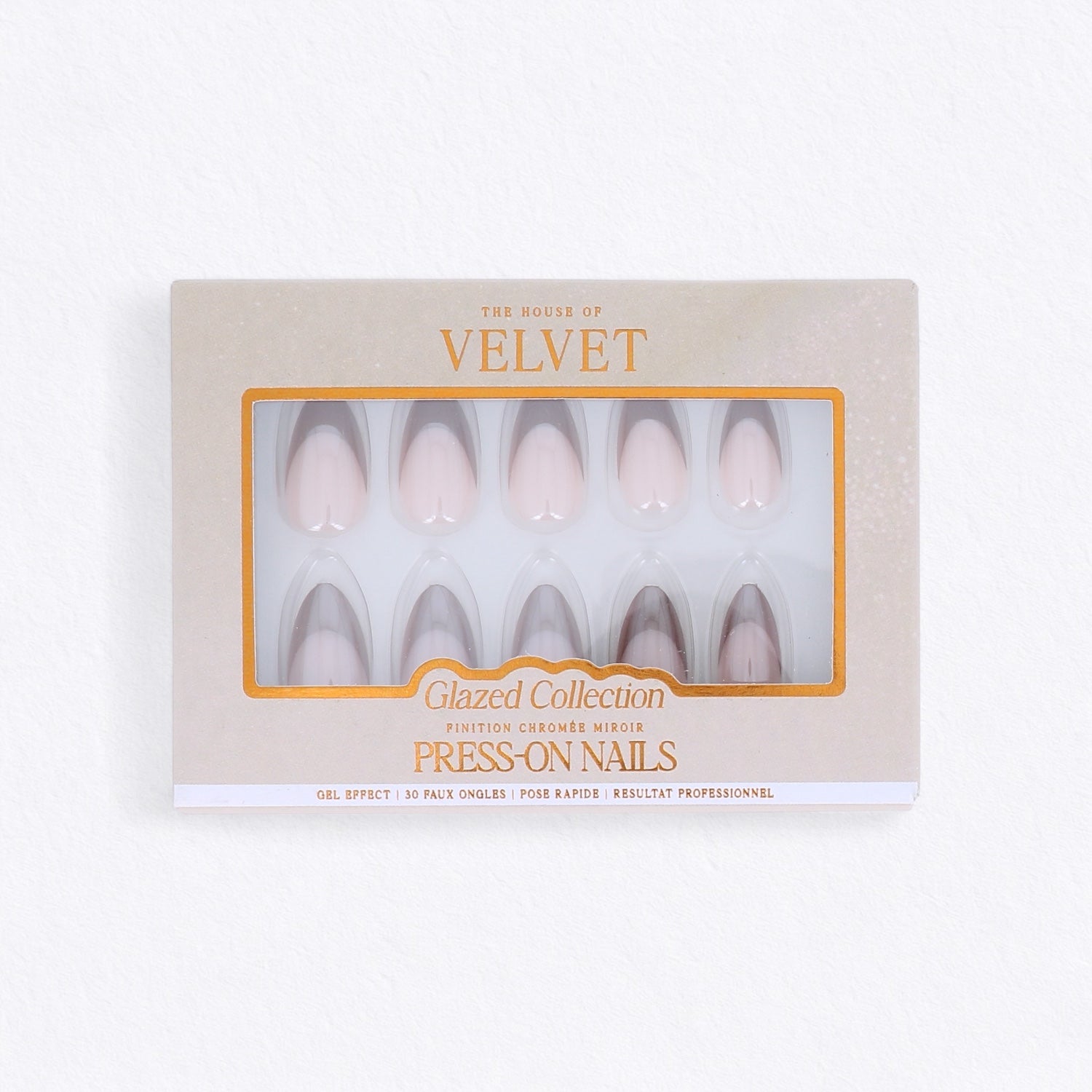 Press-On Nails French Amande Marron Chromé