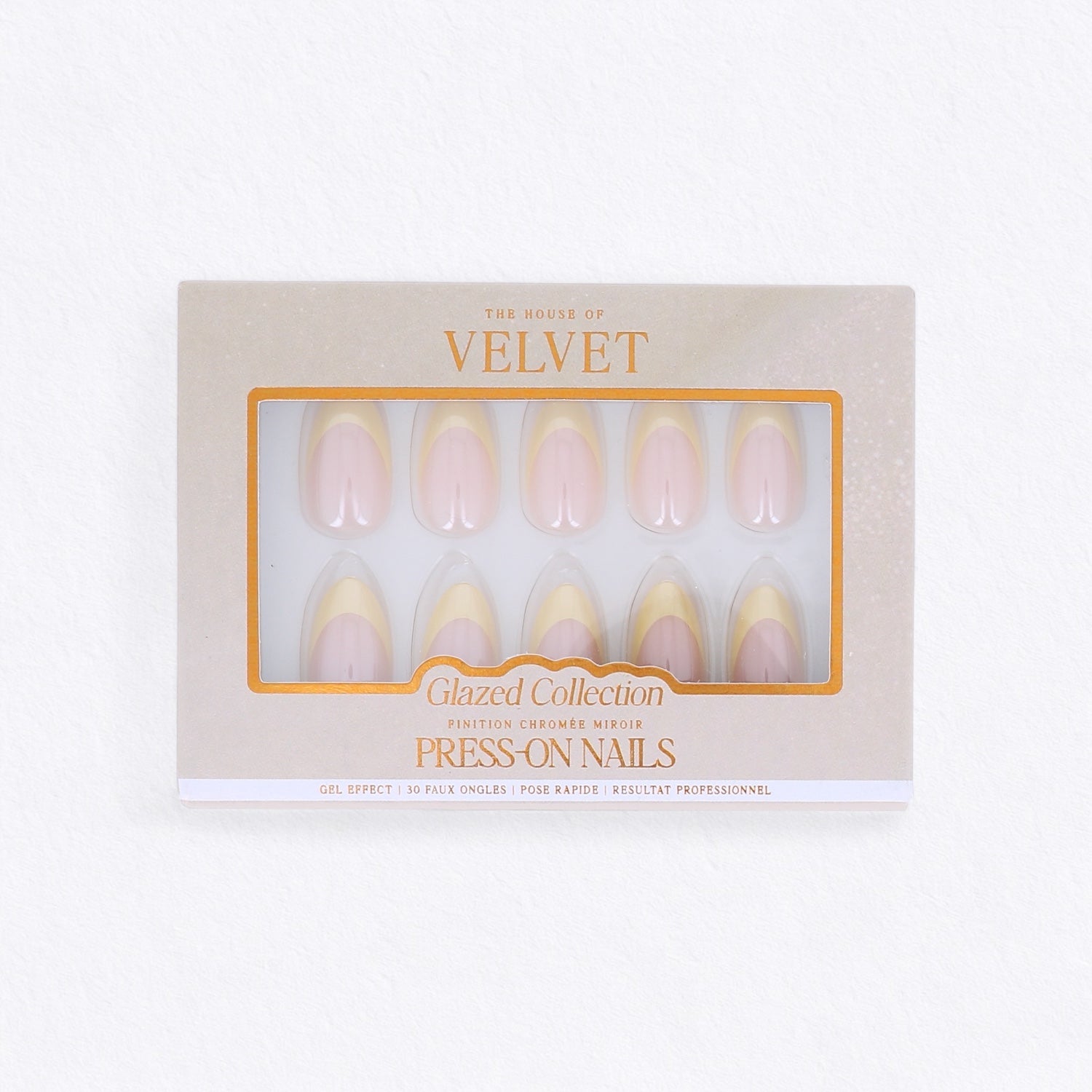 Press on nails french Amande Jaune Chromé