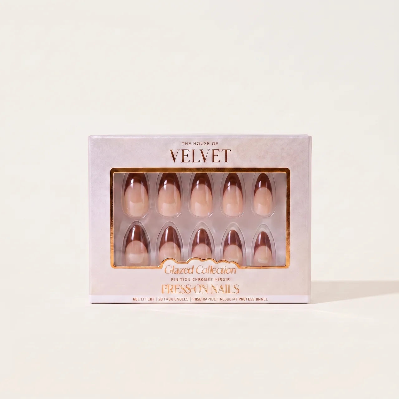 Press-On Nails French Amande Marron Chromé