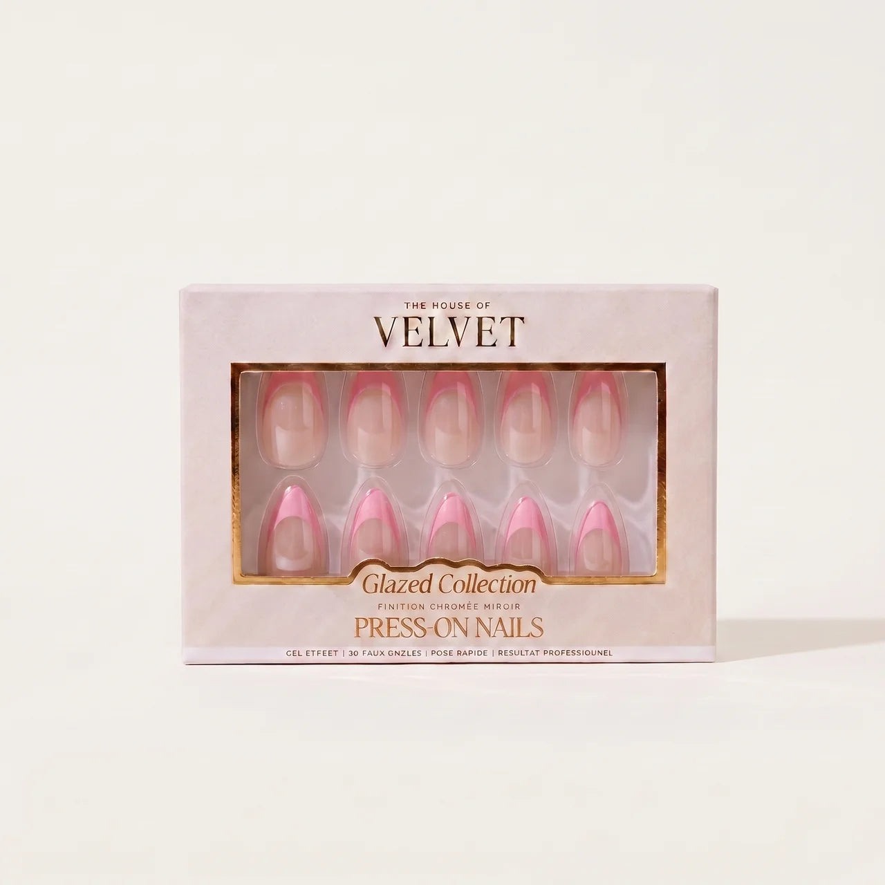 Press-On Nails Amande  French Rose Chromé – Collection Glazed
