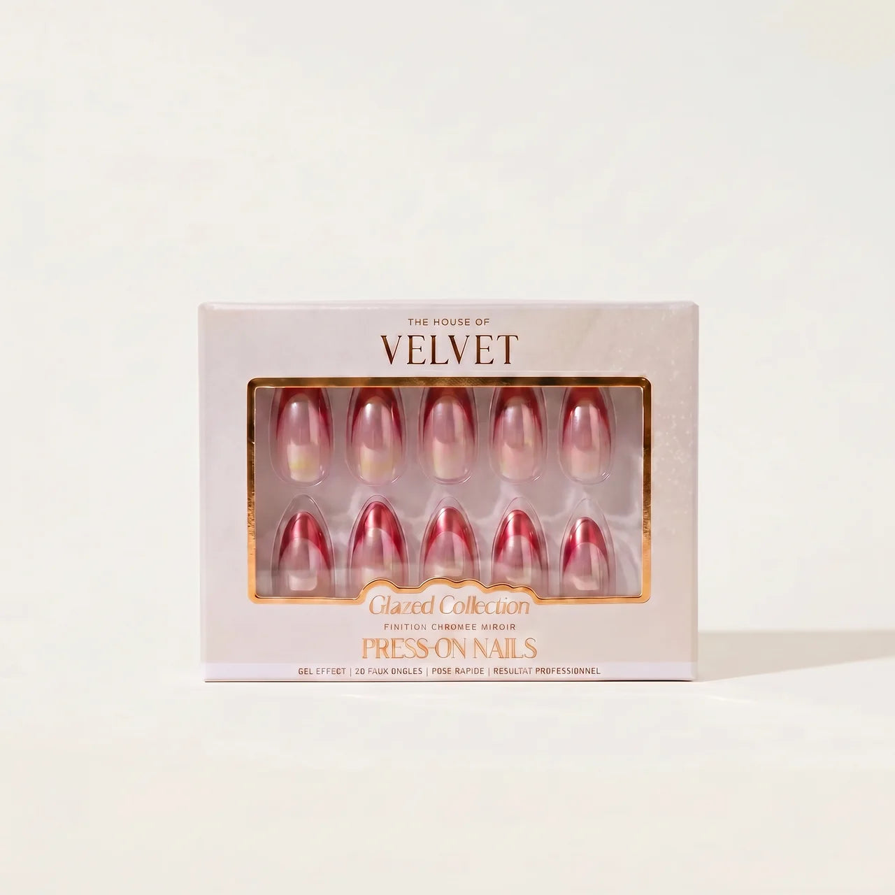 Press-On Nails Amande Rouge Chromé – Collection Glazed