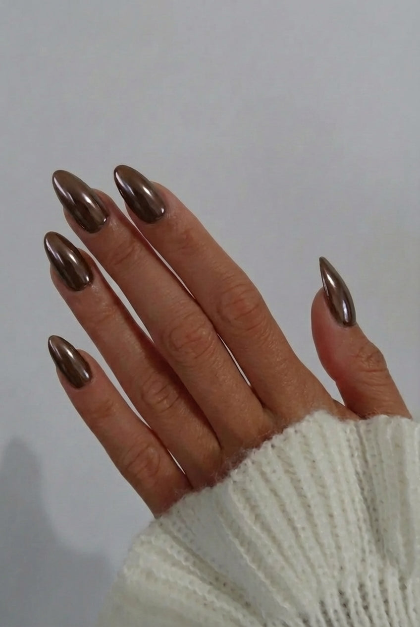 PRESS-ON NAILS AMANDE NOISETTE CHROMEE