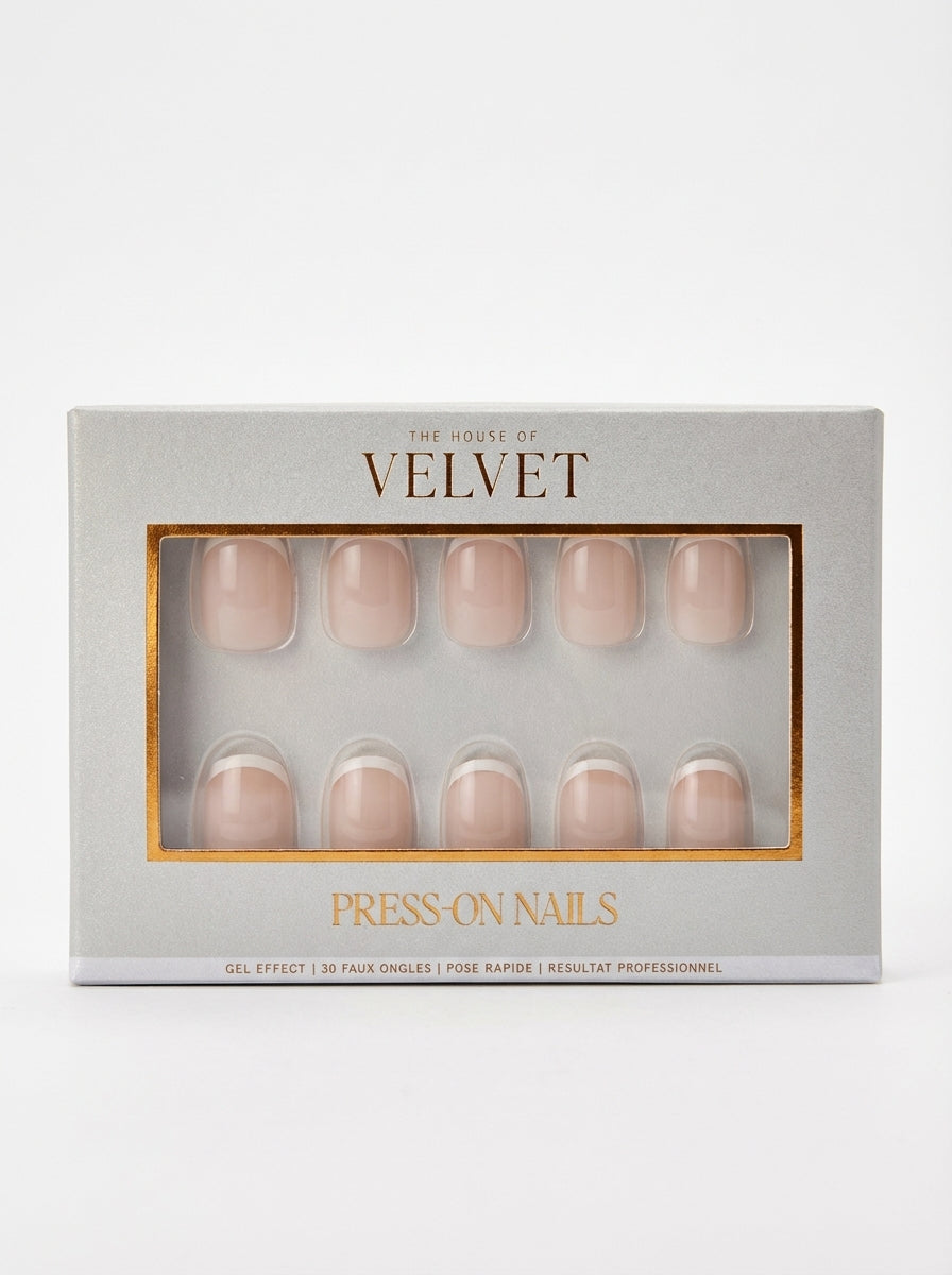 PRESS-ON NAILS FRENCH NUDE COURTE ARRONDIE