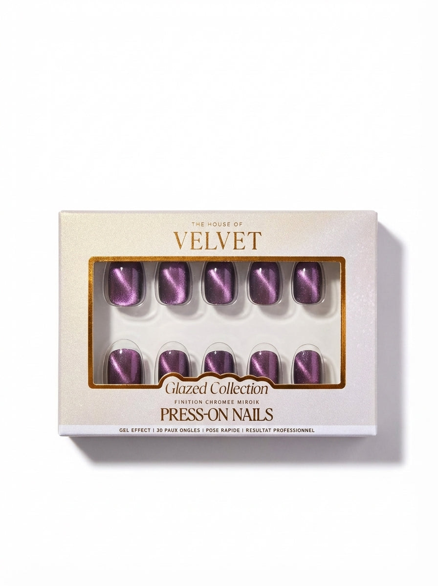 PRESS-ON NAILS EFFET "CAT EYE" PRUNE - COLLECTION GLAZED