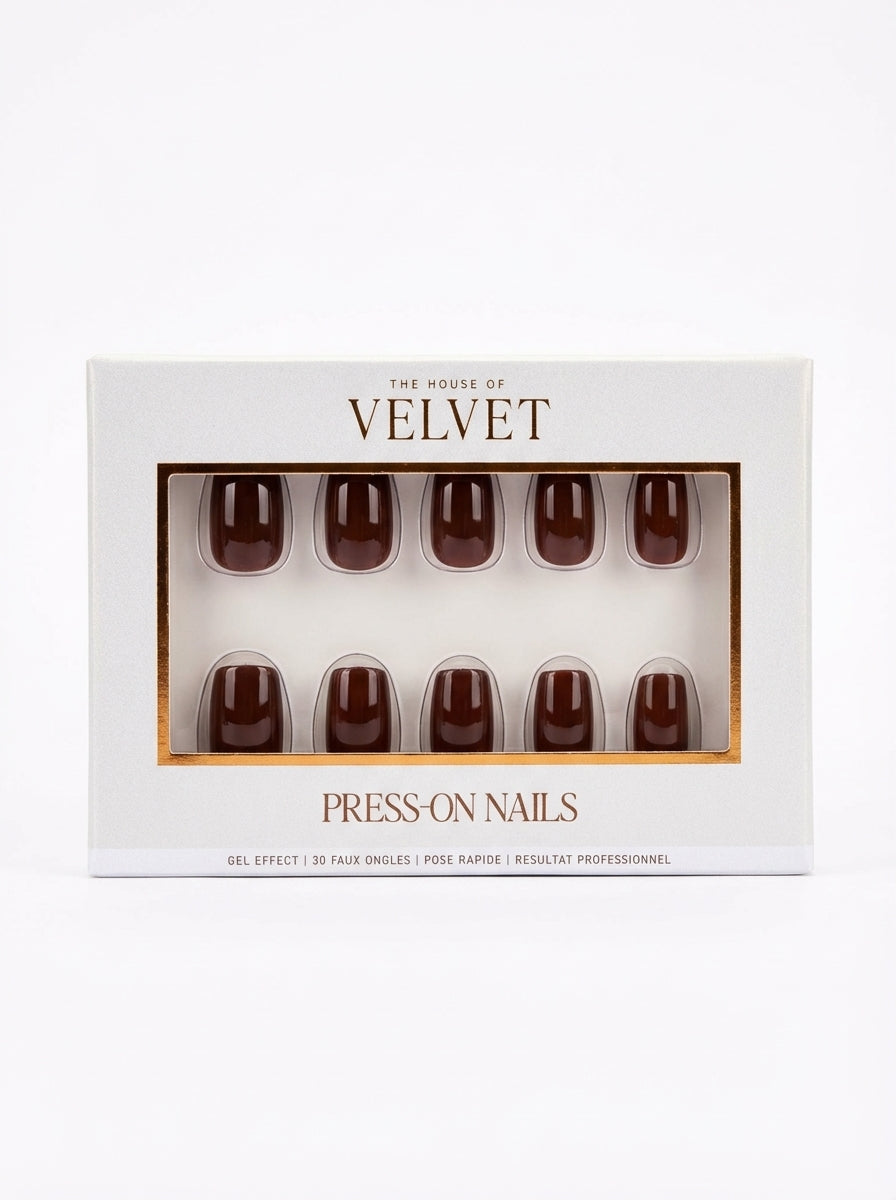 PRESS-ON NAILS MARRON FONCE