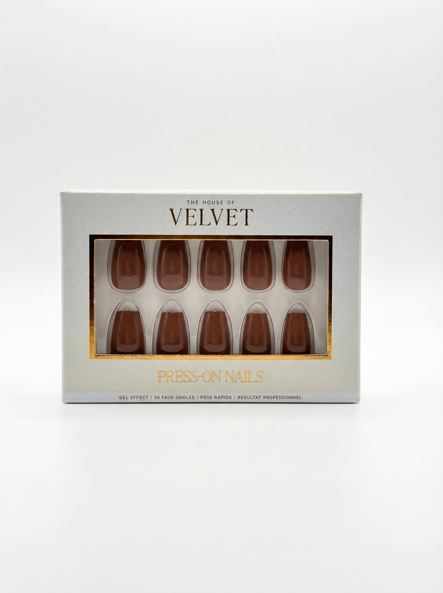 PRESS-ON NAILS MARRON  – Forme Coffin