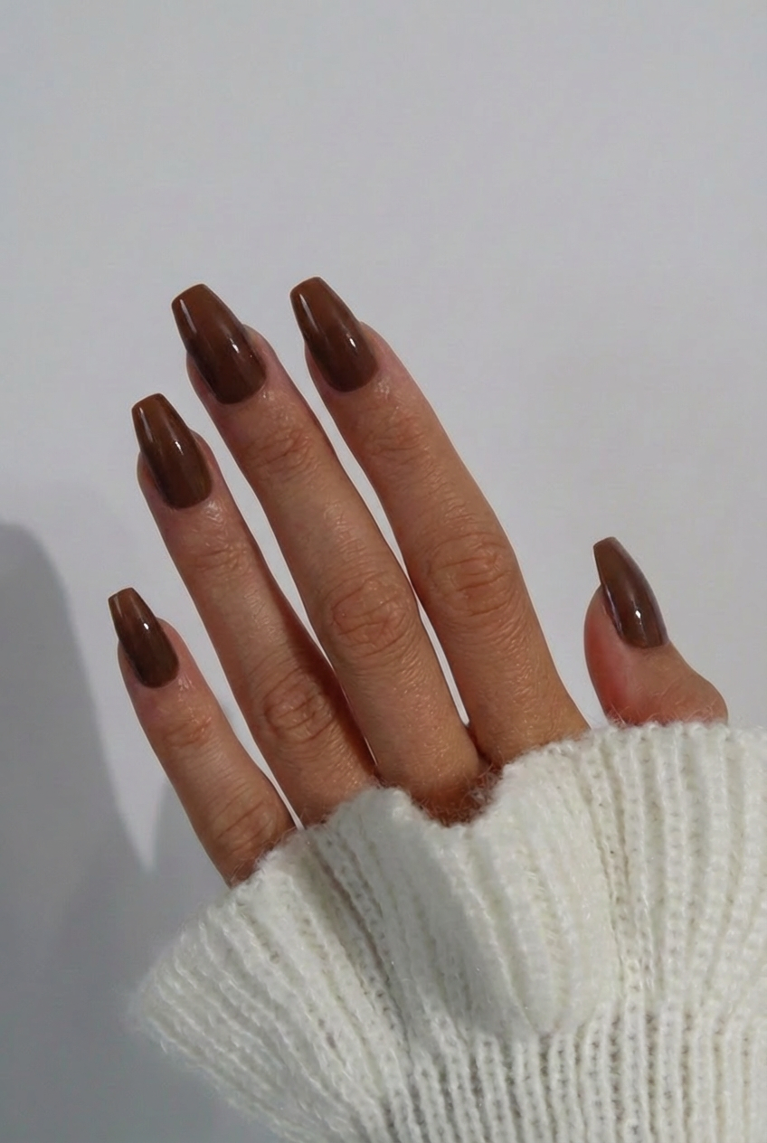 PRESS-ON NAILS MARRON  – Forme Coffin