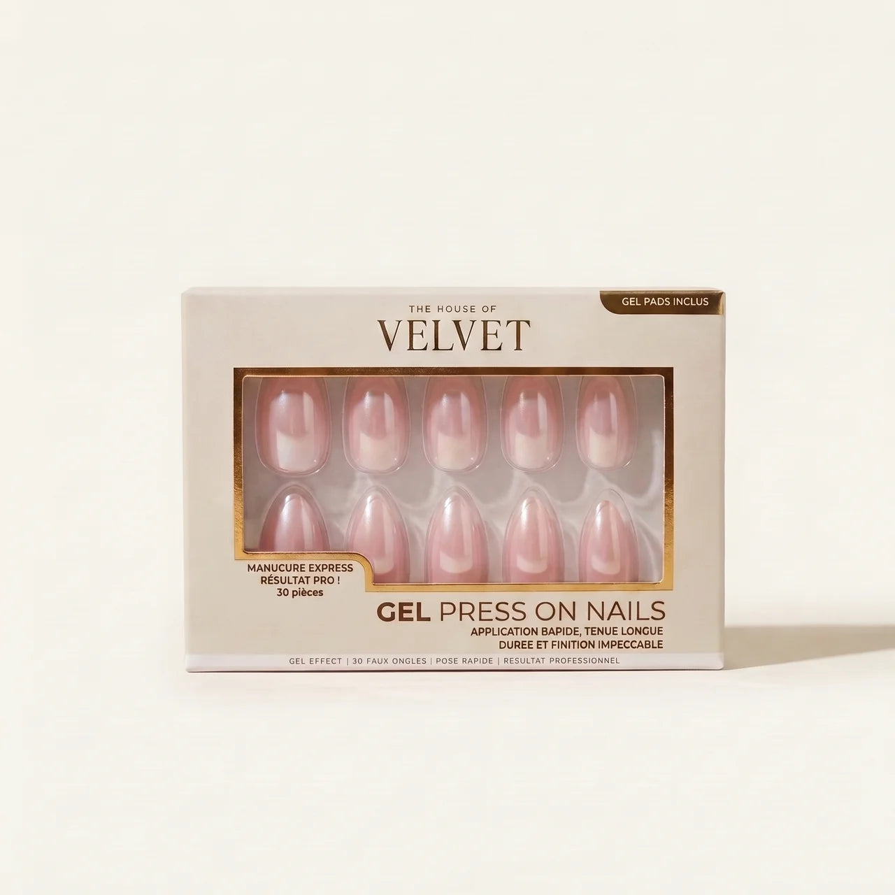 Press-On Nails Gel Effect –Lexie chrome Forme Amande longue