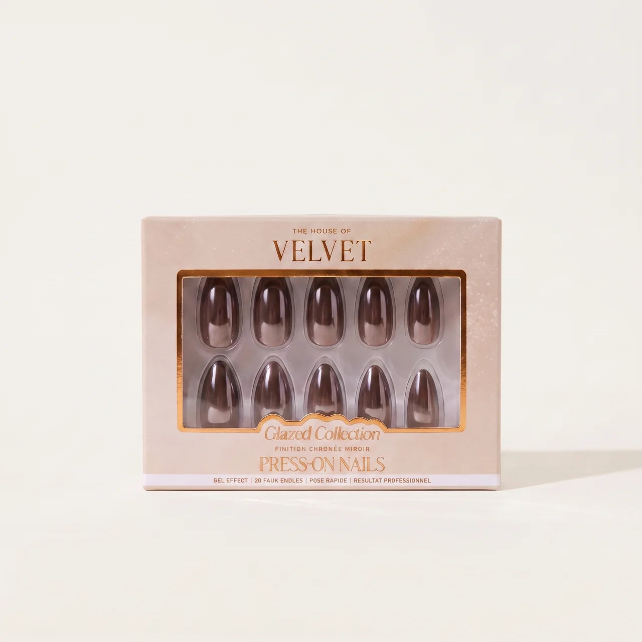 Press-on nails Amande Marron Chromé – Collection Glazed